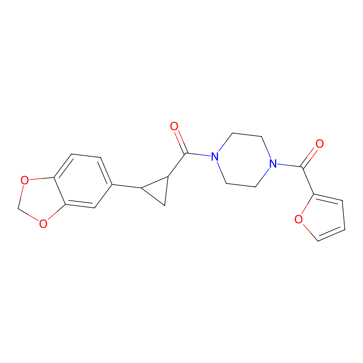 (4-(2-(Benzo[d][1,3]dioxol-5-yl)cyclopropanecarbonyl)piperazin-1-yl)(furan-2-yl)methanone molecular structure, CAS 1219903-63-5