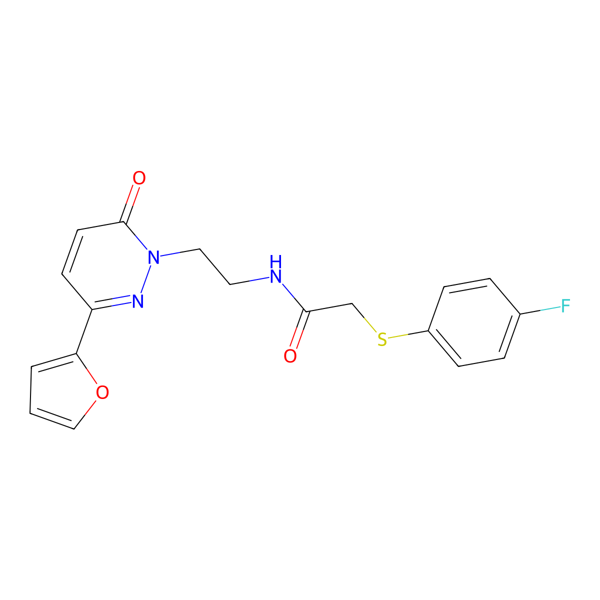 2-((4-fluorophenyl)thio)-N-(2-(3-(furan-2-yl)-6-oxopyridazin-1(6H)-yl)ethyl)acetamide molecular structure, CAS 1219903-70-4