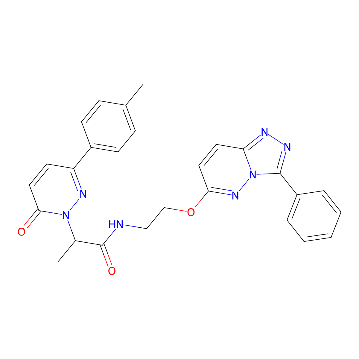 2-(6-oxo-3-(p-tolyl)pyridazin-1(6H)-yl)-N-(2-((3-phenyl-[1,2,4]triazolo[4,3-b]pyridazin-6-yl)oxy)ethyl)propanamide molecular structure, CAS 1219903-75-9