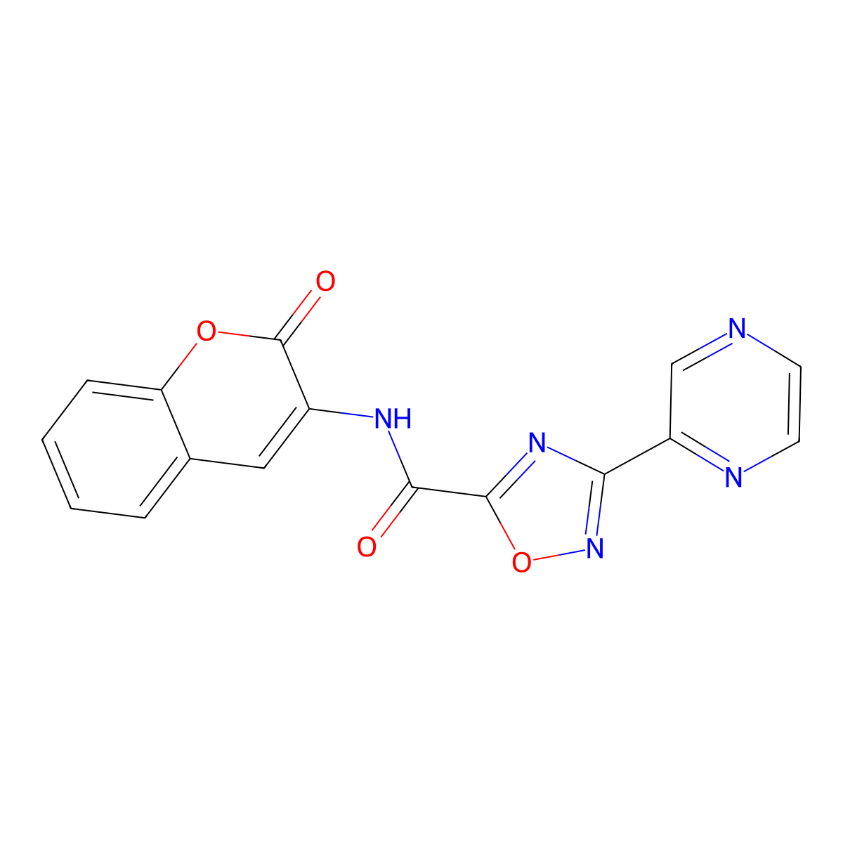 N-(2-oxo-2H-chromen-3-yl)-3-(pyrazin-2-yl)-1,2,4-oxadiazole-5-carboxamide molecular structure, CAS 1219903-76-0