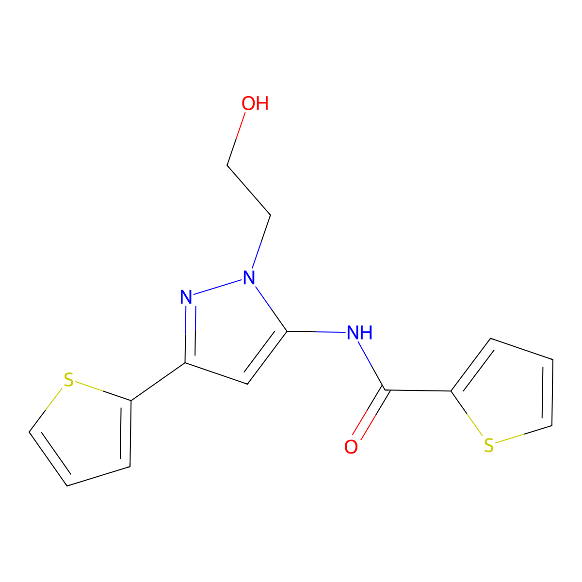 N-(1-(2-hydroxyethyl)-3-(thiophen-2-yl)-1H-pyrazol-5-yl)thiophene-2-carboxamide molecular structure, CAS 1219903-89-5