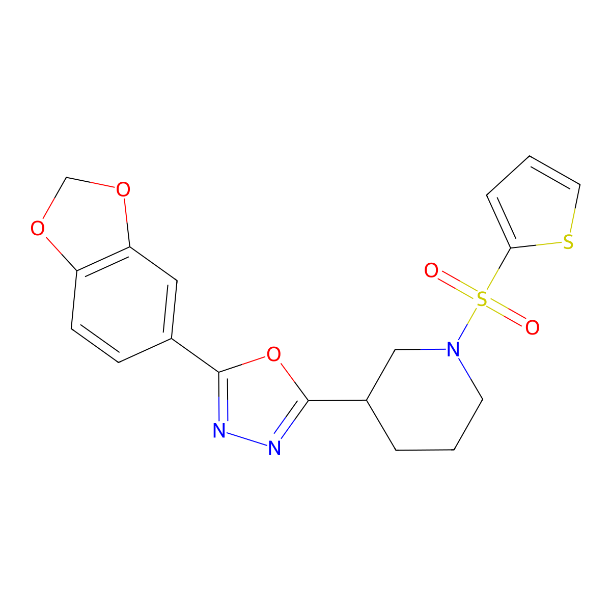 2-(Benzo[d][1,3]dioxol-5-yl)-5-(1-(thiophen-2-ylsulfonyl)piperidin-3-yl)-1,3,4-oxadiazole molecular structure, CAS 1219903-90-8