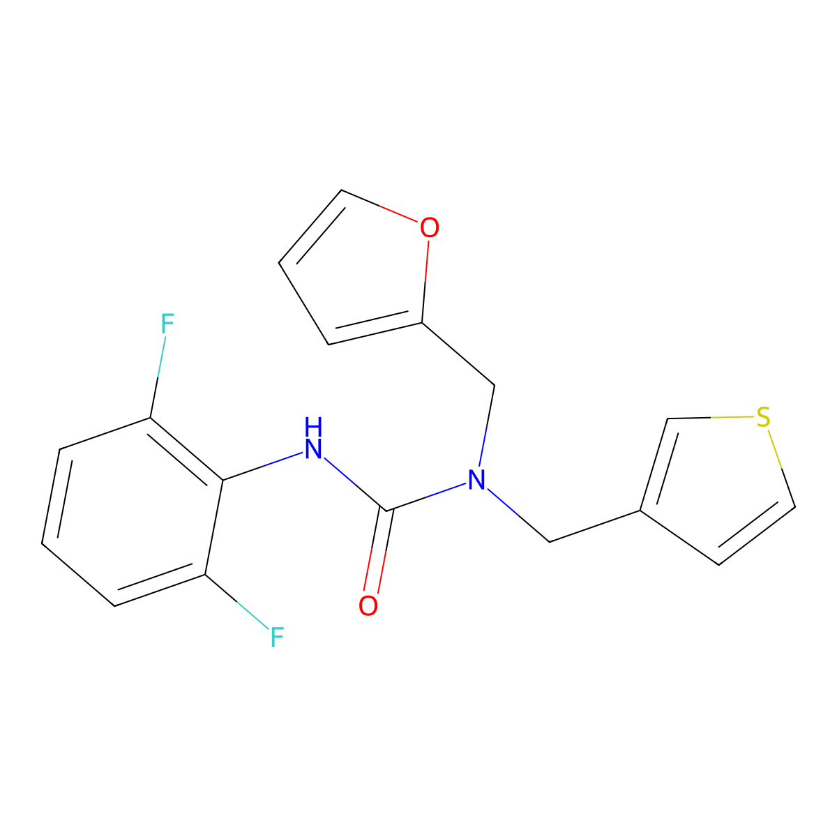 3-(2,6-Difluorophenyl)-1-(furan-2-ylmethyl)-1-(thiophen-3-ylmethyl)urea molecular structure, CAS 1219903-97-5