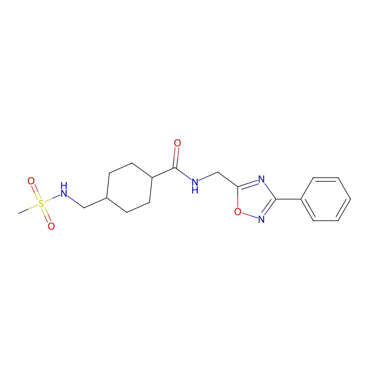 4-(methanesulfonamidomethyl)-N-[(3-phenyl-1,2,4-oxadiazol-5-yl)methyl]cyclohexane-1-carboxamide molecular structure, CAS 1219903-99-7
