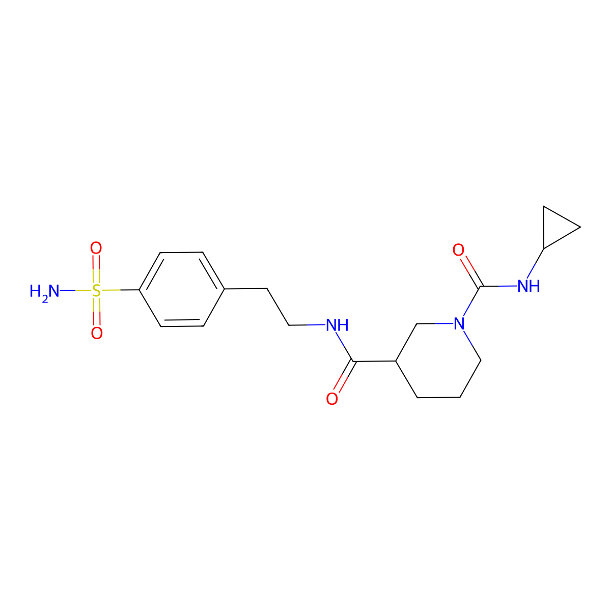 N1-cyclopropyl-N3-(4-sulfamoylphenethyl)piperidine-1,3-dicarboxamide molecular structure, CAS 1219904-04-7