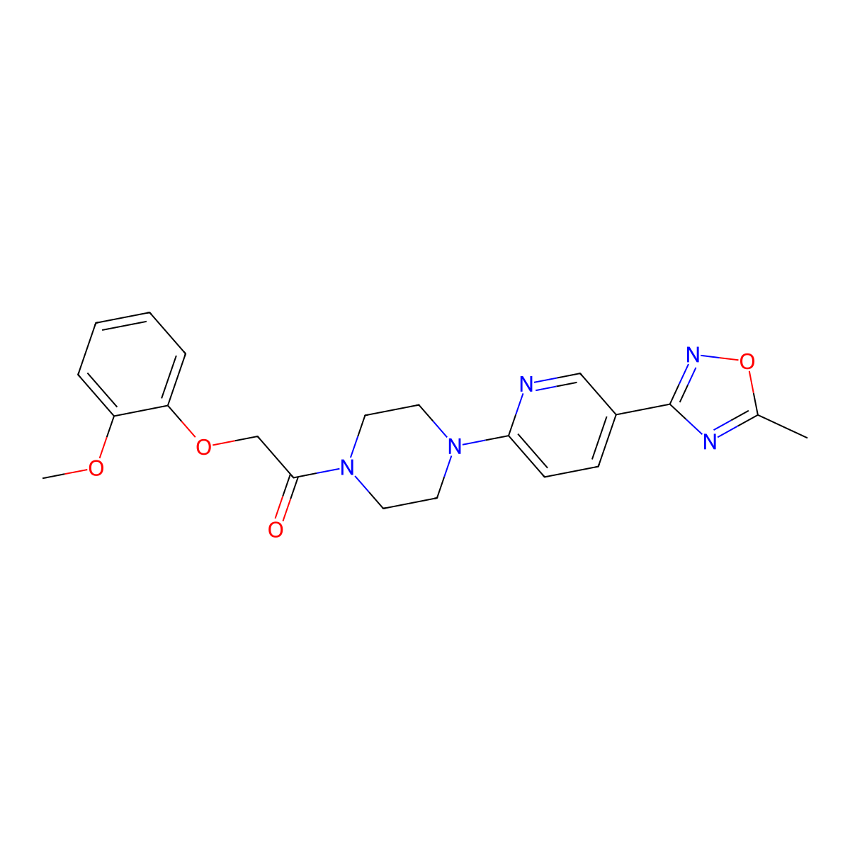2-(2-Methoxyphenoxy)-1-(4-(5-(5-methyl-1,2,4-oxadiazol-3-yl)pyridin-2-yl)piperazin-1-yl)ethanone molecular structure, CAS 1219904-08-1