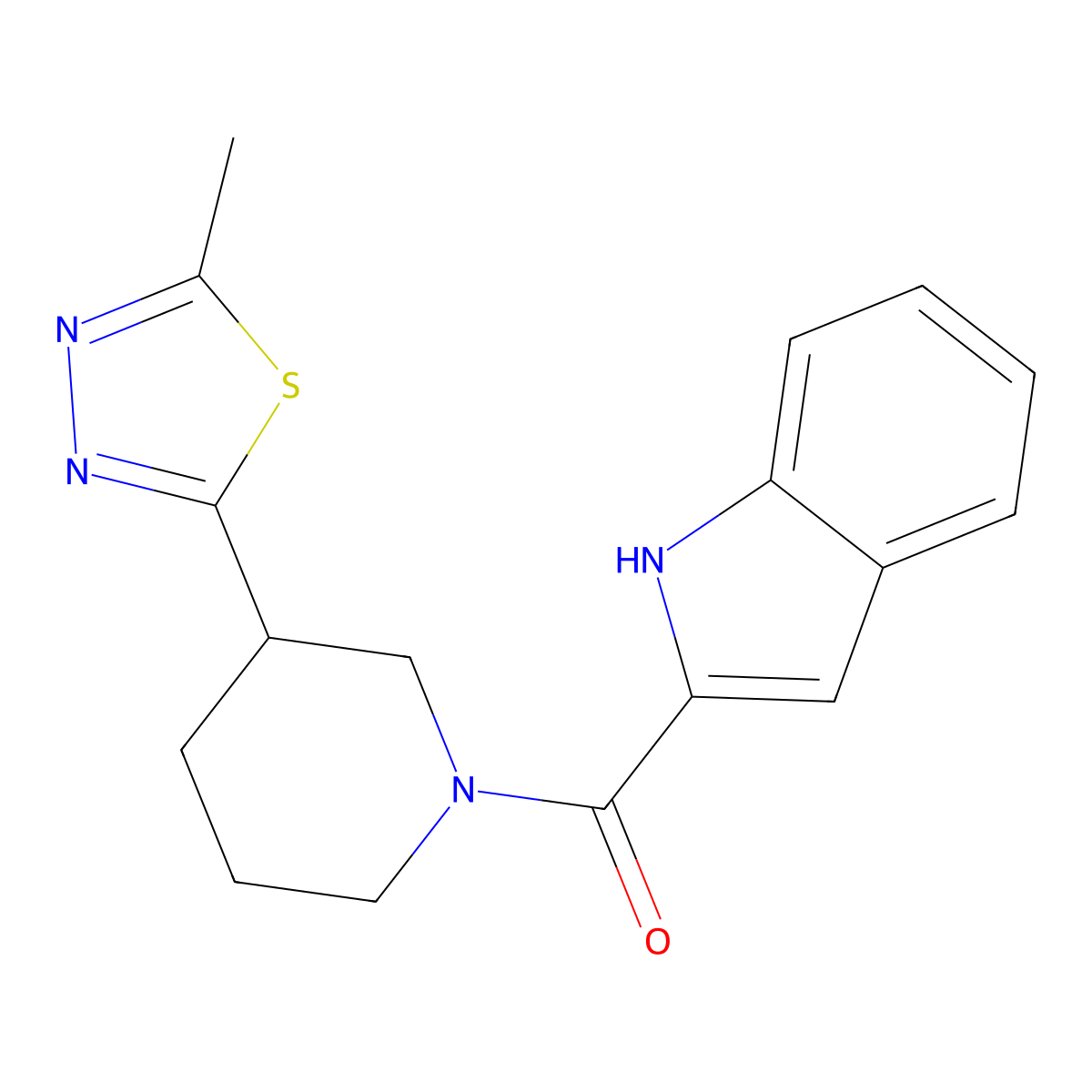 (1H-indol-2-yl)(3-(5-methyl-1,3,4-thiadiazol-2-yl)piperidin-1-yl)methanone molecular structure, CAS 1219904-15-0