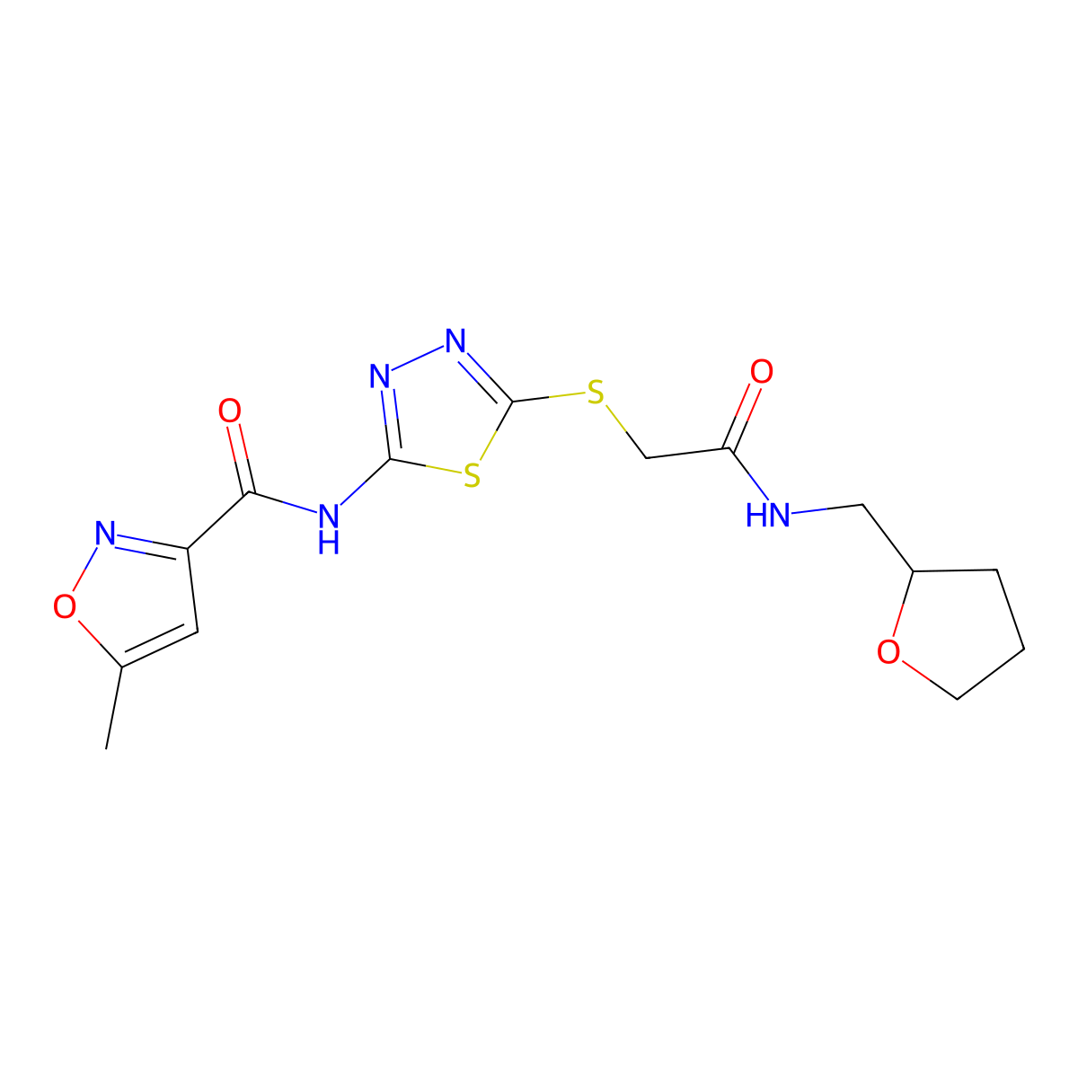 5-methyl-N-(5-((2-oxo-2-(((tetrahydrofuran-2-yl)methyl)amino)ethyl)thio)-1,3,4-thiadiazol-2-yl)isoxazole-3-carboxamide molecular structure, CAS 1219904-18-3