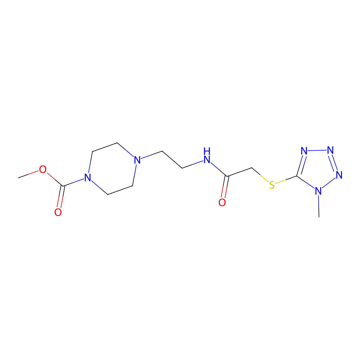 methyl 4-(2-(2-((1-methyl-1H-tetrazol-5-yl)thio)acetamido)ethyl)piperazine-1-carboxylate molecular structure, CAS 1219904-20-7