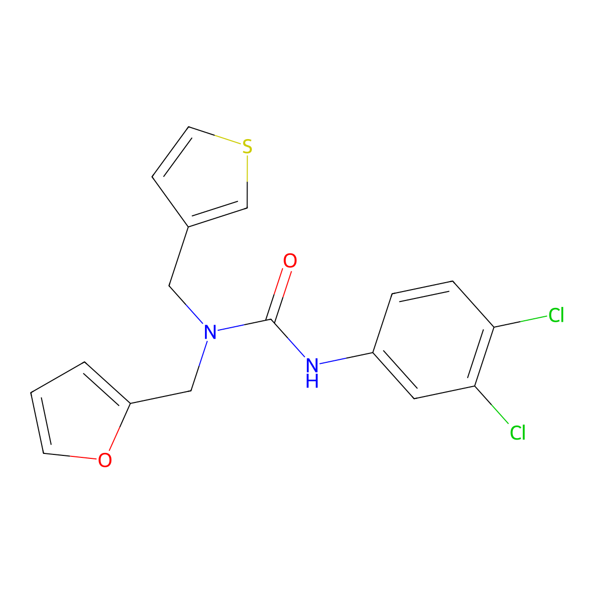 3-(3,4-Dichlorophenyl)-1-(furan-2-ylmethyl)-1-(thiophen-3-ylmethyl)urea molecular structure, CAS 1219904-24-1