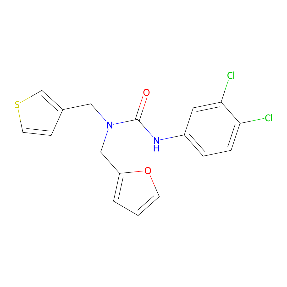 3-(3,4-Dichlorophenyl)-1-(furan-2-ylmethyl)-1-(thiophen-3-ylmethyl)urea molecular structure, CAS 1219904-24-1