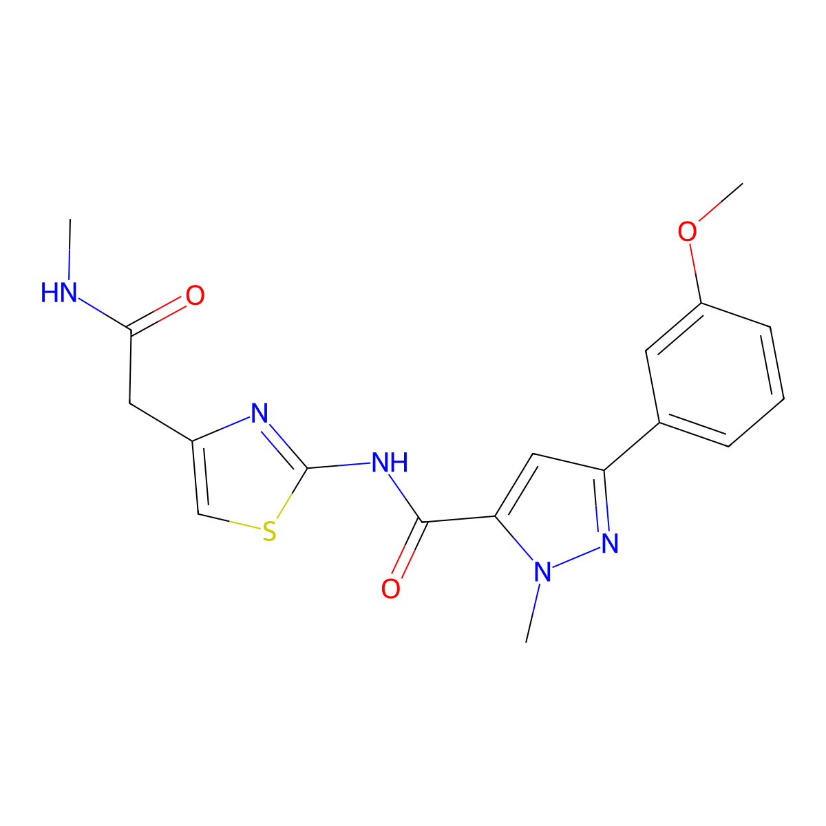 3-(3-methoxyphenyl)-1-methyl-N-(4-(2-(methylamino)-2-oxoethyl)thiazol-2-yl)-1H-pyrazole-5-carboxamide molecular structure, CAS 1219904-32-1