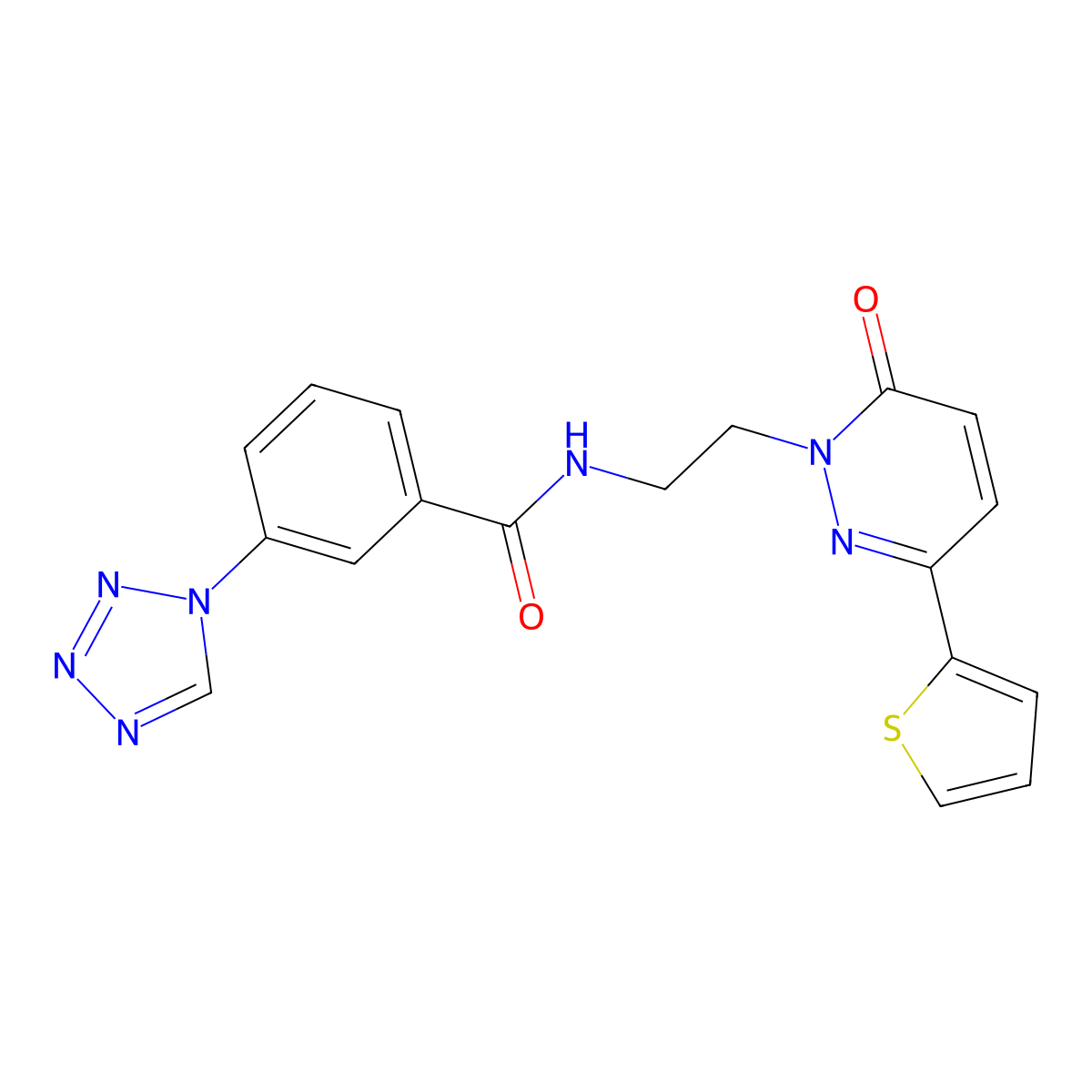 N-(2-(6-oxo-3-(thiophen-2-yl)pyridazin-1(6H)-yl)ethyl)-3-(1H-tetrazol-1-yl)benzamide molecular structure, CAS 1219904-33-2