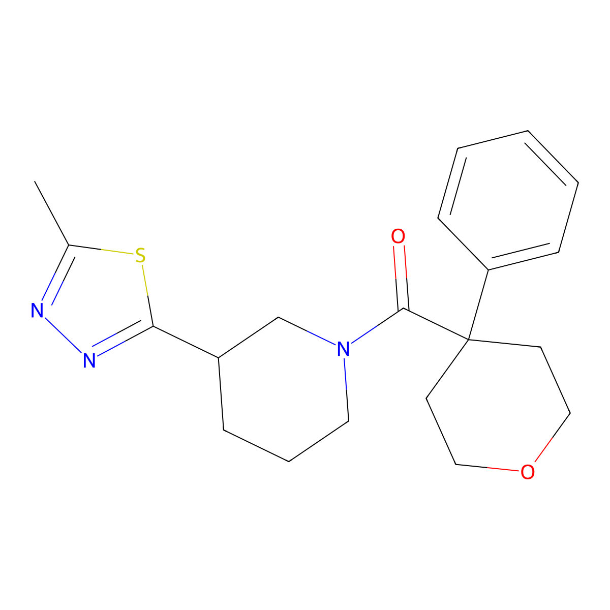 3-(5-Methyl-1,3,4-thiadiazol-2-yl)-1-(4-phenyloxane-4-carbonyl)piperidine molecular structure, CAS 1219904-40-1
