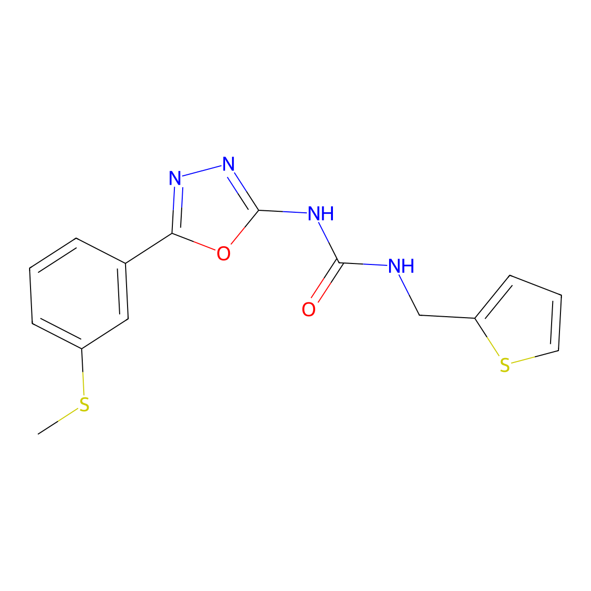 1-(5-(3-(Methylthio)phenyl)-1,3,4-oxadiazol-2-yl)-3-(thiophen-2-ylmethyl)urea molecular structure, CAS 1219904-43-4