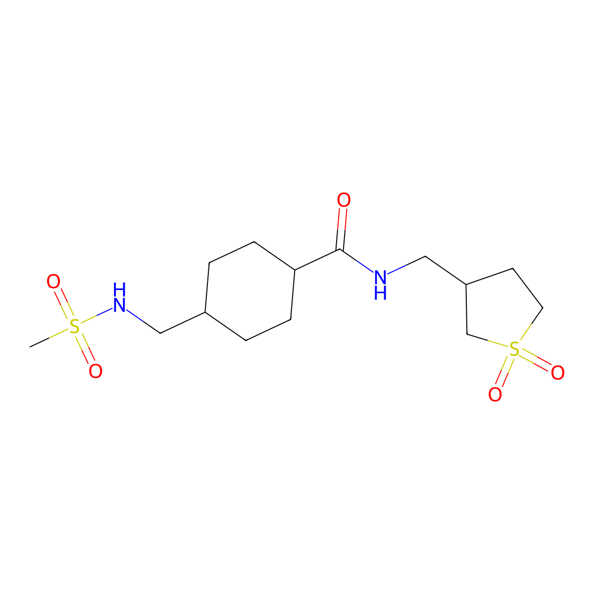 N-((1,1-dioxidotetrahydrothiophen-3-yl)methyl)-4-(methylsulfonamidomethyl)cyclohexanecarboxamide molecular structure, CAS 1219904-45-6