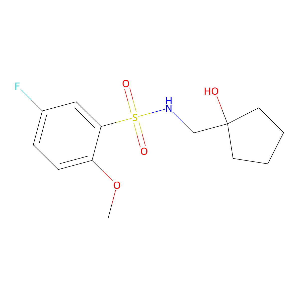 5-fluoro-N-((1-hydroxycyclopentyl)methyl)-2-methoxybenzenesulfonamide molecular structure, CAS 1219904-46-7