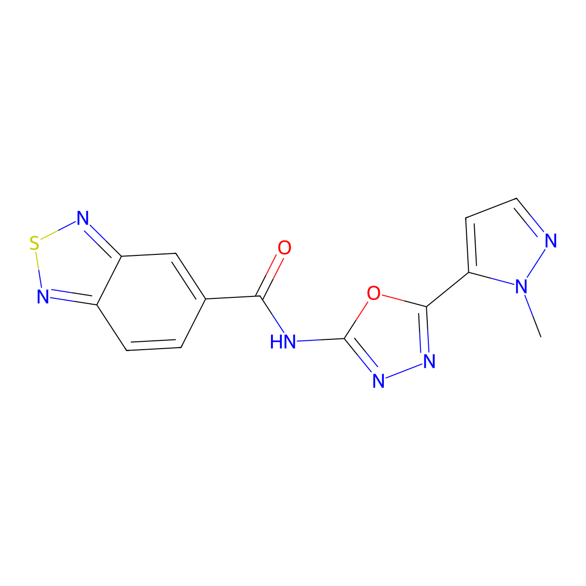 N-(5-(1-methyl-1H-pyrazol-5-yl)-1,3,4-oxadiazol-2-yl)benzo[c][1,2,5]thiadiazole-5-carboxamide molecular structure, CAS 1219904-47-8