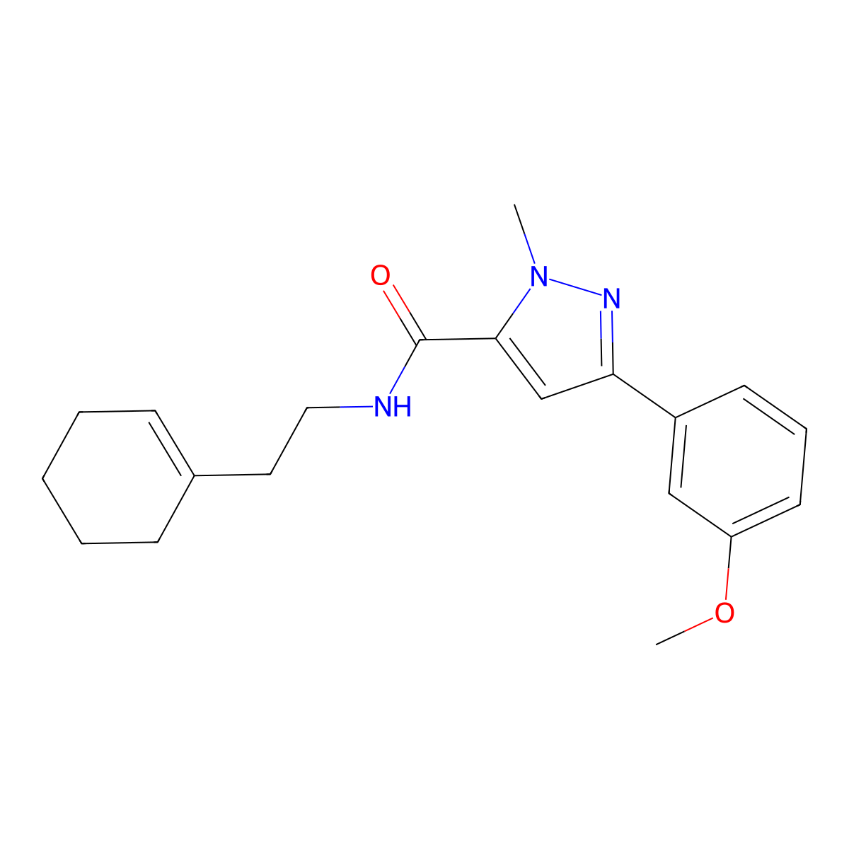 N-(2-(cyclohex-1-en-1-yl)ethyl)-3-(3-methoxyphenyl)-1-methyl-1H-pyrazole-5-carboxamide molecular structure, CAS 1219905-27-7