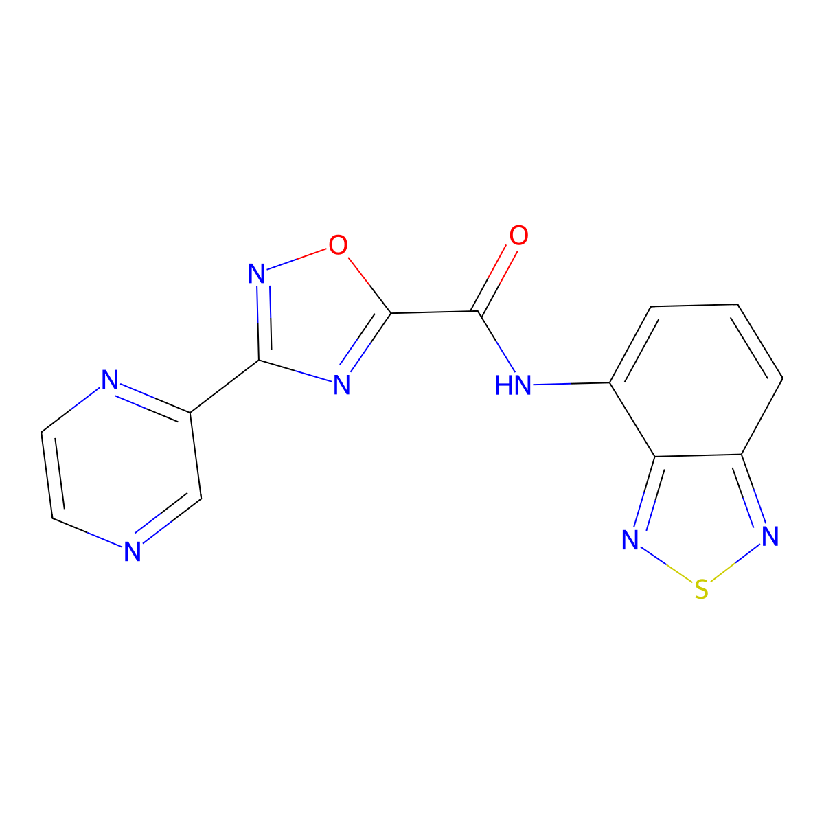 N-(benzo[c][1,2,5]thiadiazol-4-yl)-3-(pyrazin-2-yl)-1,2,4-oxadiazole-5-carboxamide molecular structure, CAS 1219905-28-8