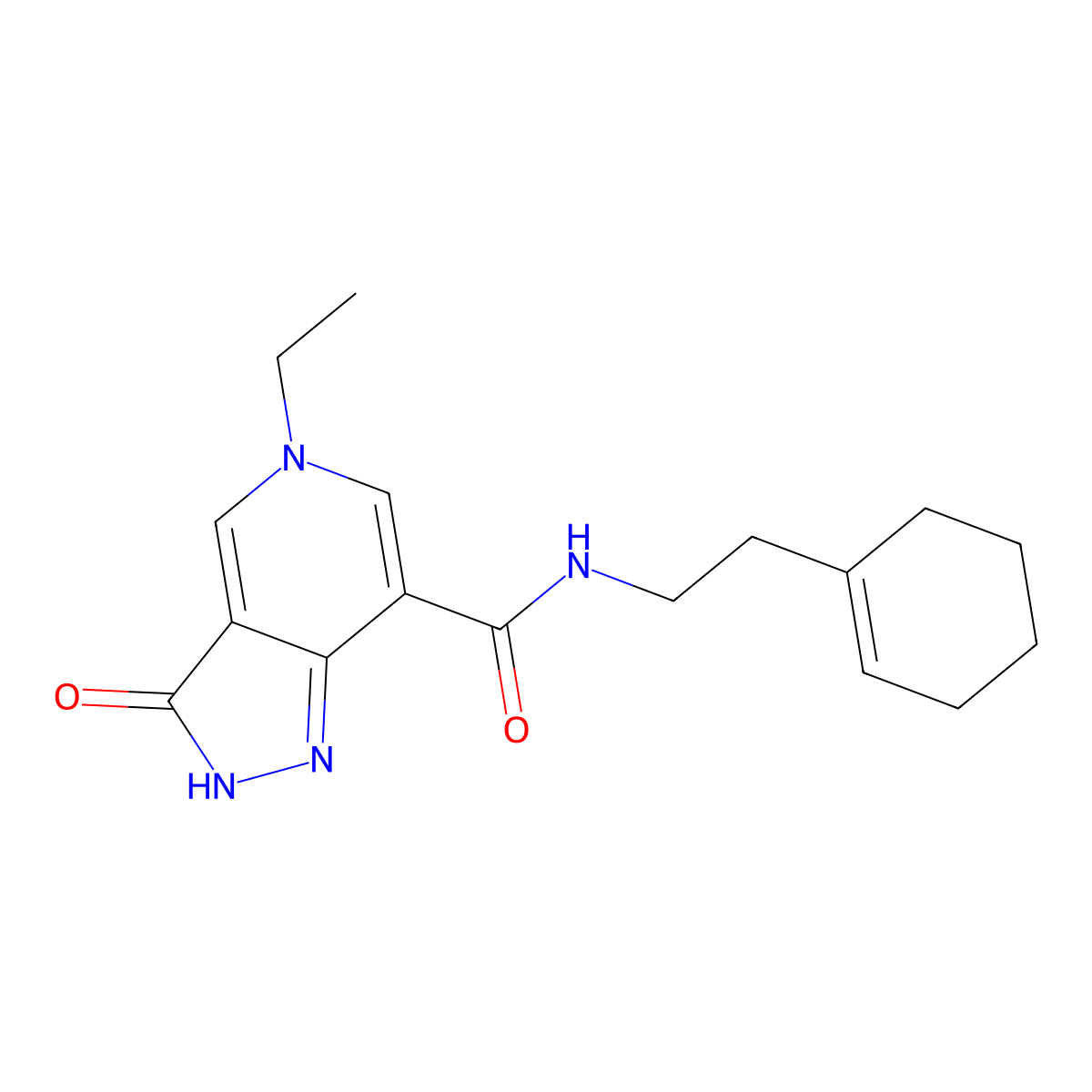 N-(2-(cyclohex-1-en-1-yl)ethyl)-5-ethyl-3-oxo-3,5-dihydro-2H-pyrazolo[4,3-c]pyridine-7-carboxamide molecular structure, CAS 1219905-29-9