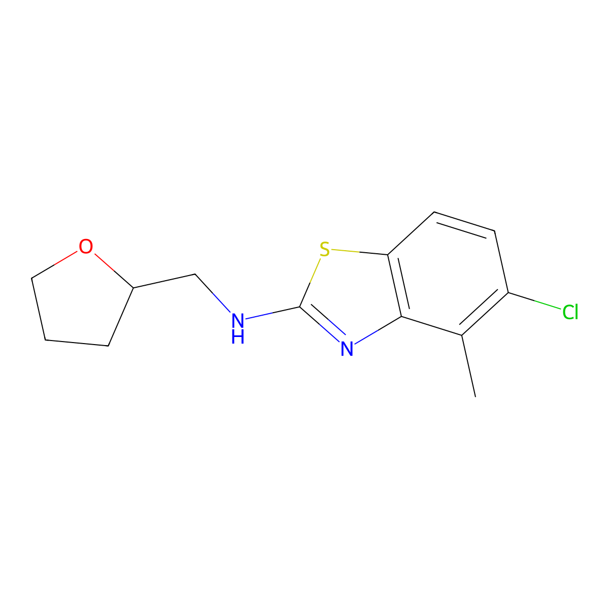 5-chloro-4-methyl-N-((tetrahydrofuran-2-yl)methyl)benzo[d]thiazol-2-amine molecular structure, CAS 1219905-40-4