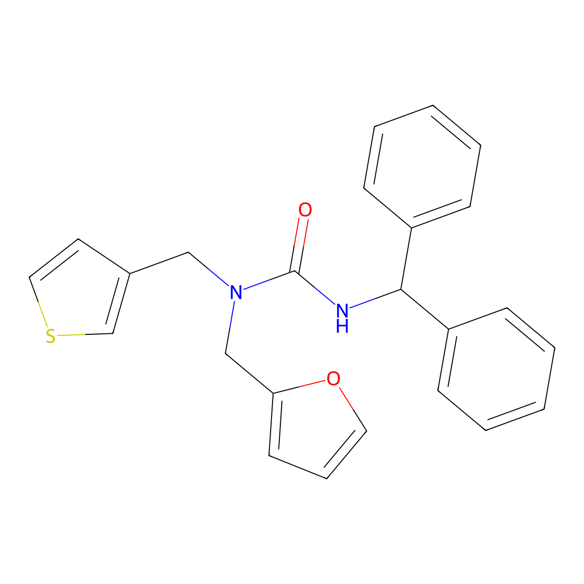 3-Benzhydryl-1-(furan-2-ylmethyl)-1-(thiophen-3-ylmethyl)urea molecular structure, CAS 1219905-45-9