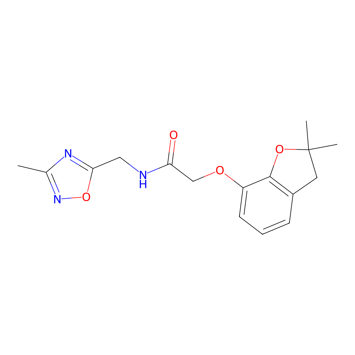 2-((2,2-dimethyl-2,3-dihydrobenzofuran-7-yl)oxy)-N-((3-methyl-1,2,4-oxadiazol-5-yl)methyl)acetamide molecular structure, CAS 1219905-50-6