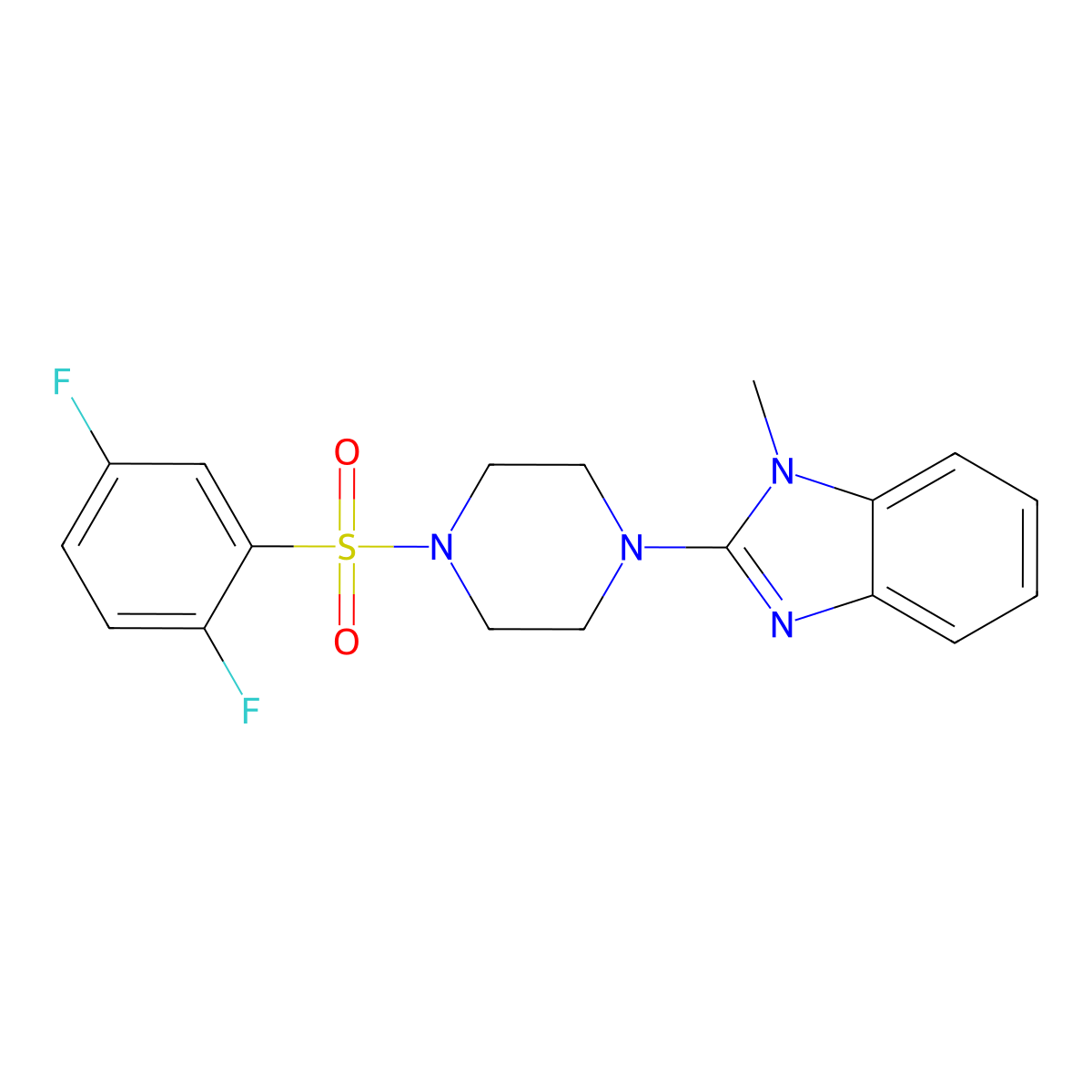 2-(4-((2,5-difluorophenyl)sulfonyl)piperazin-1-yl)-1-methyl-1H-benzo[d]imidazole molecular structure, CAS 1219905-55-1