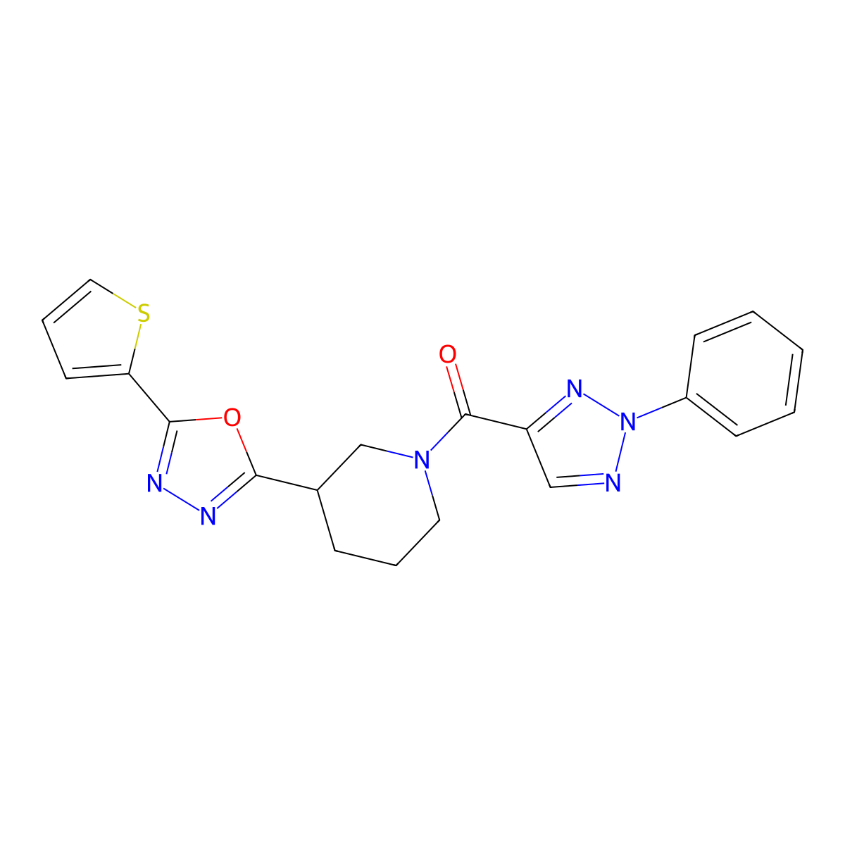 (2-phenyl-2H-1,2,3-triazol-4-yl)(3-(5-(thiophen-2-yl)-1,3,4-oxadiazol-2-yl)piperidin-1-yl)methanone molecular structure, CAS 1219905-58-4