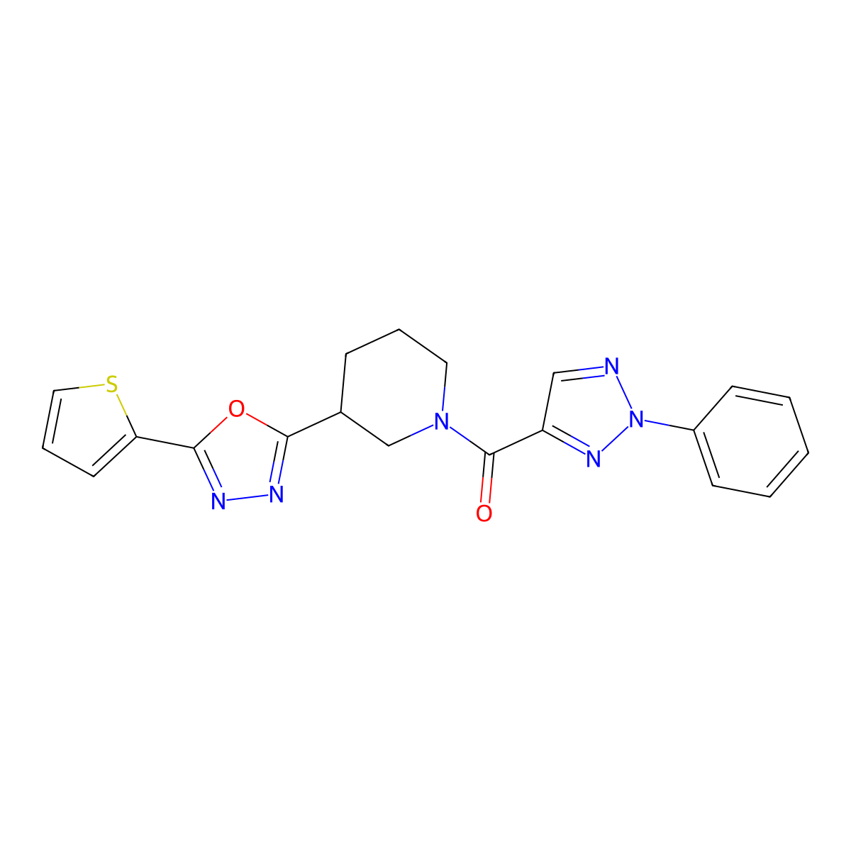 (2-phenyl-2H-1,2,3-triazol-4-yl)(3-(5-(thiophen-2-yl)-1,3,4-oxadiazol-2-yl)piperidin-1-yl)methanone molecular structure, CAS 1219905-58-4