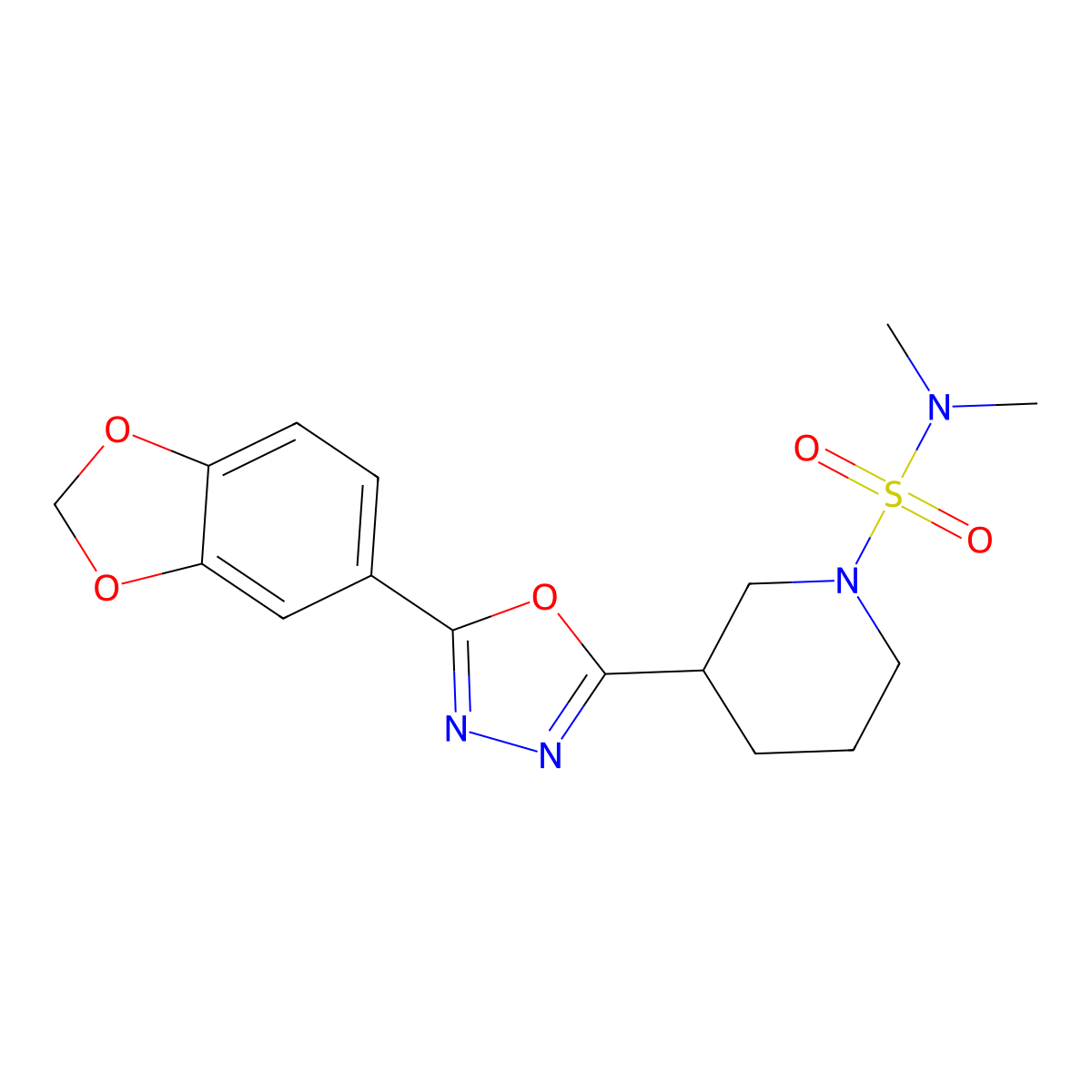 3-(5-(benzo[d][1,3]dioxol-5-yl)-1,3,4-oxadiazol-2-yl)-N,N-dimethylpiperidine-1-sulfonamide molecular structure, CAS 1219905-65-3