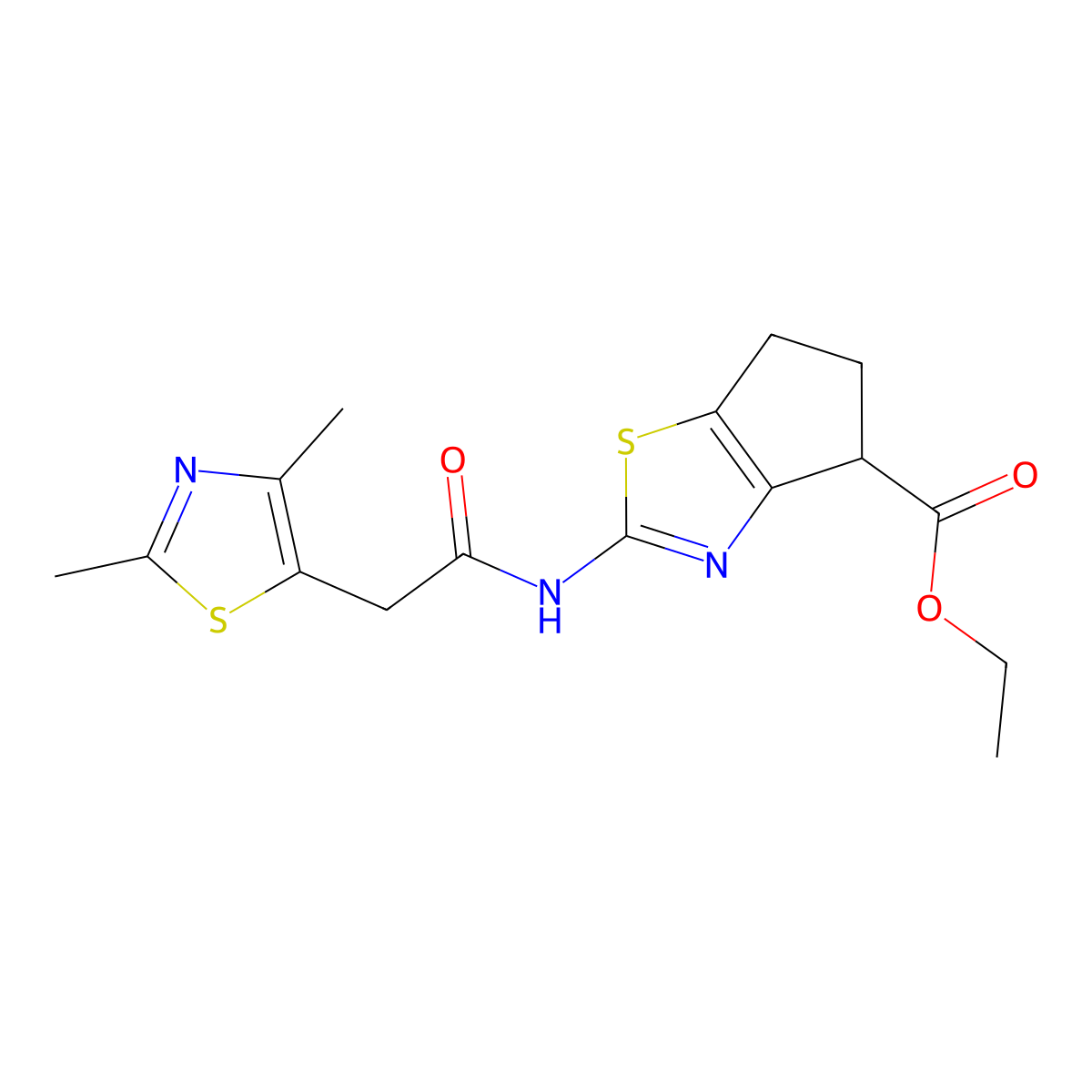 ethyl 2-(2-(2,4-dimethylthiazol-5-yl)acetamido)-5,6-dihydro-4H-cyclopenta[d]thiazole-4-carboxylate molecular structure, CAS 1219905-75-5