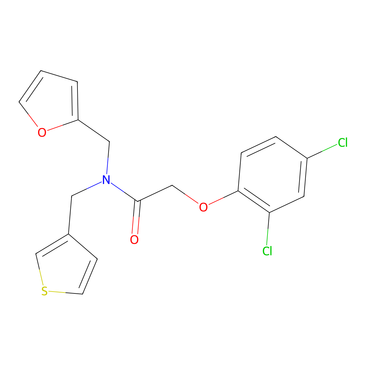 2-(2,4-dichlorophenoxy)-N-(furan-2-ylmethyl)-N-(thiophen-3-ylmethyl)acetamide molecular structure, CAS 1219905-76-6