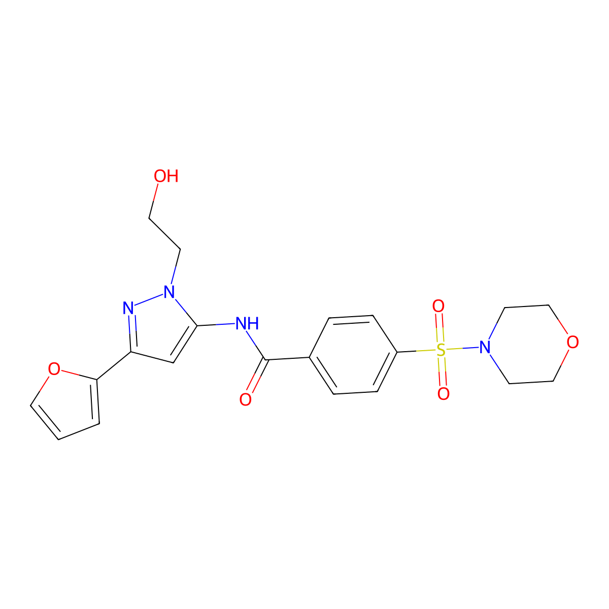 N-(3-(furan-2-yl)-1-(2-hydroxyethyl)-1H-pyrazol-5-yl)-4-(morpholinosulfonyl)benzamide molecular structure, CAS 1219905-77-7