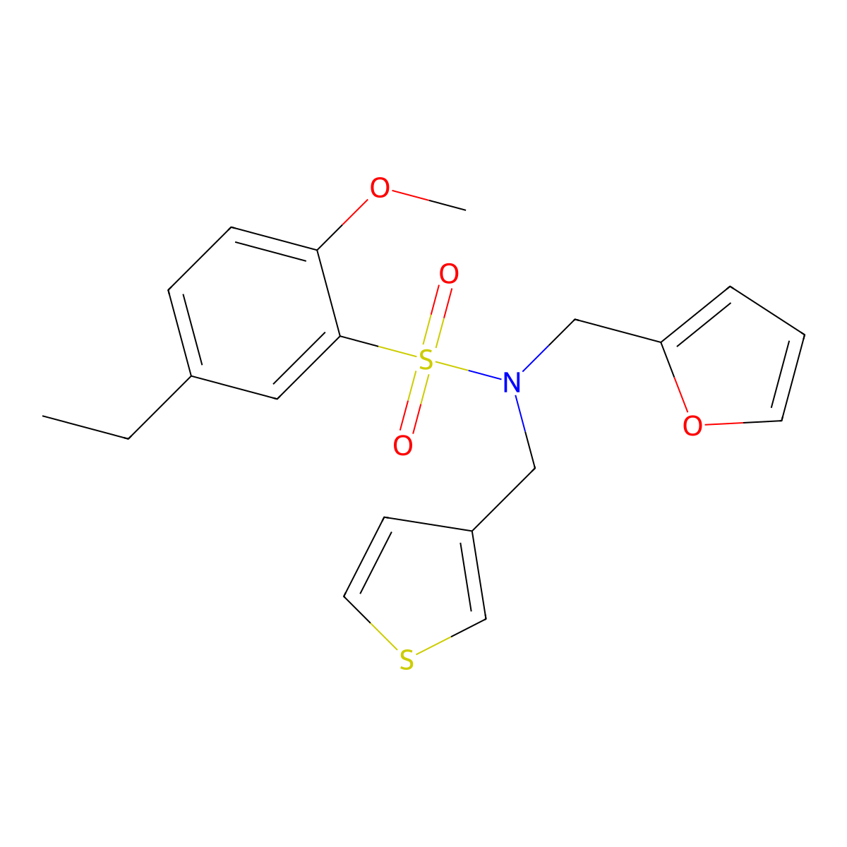 5-ethyl-N-(furan-2-ylmethyl)-2-methoxy-N-(thiophen-3-ylmethyl)benzenesulfonamide molecular structure, CAS 1219905-83-5