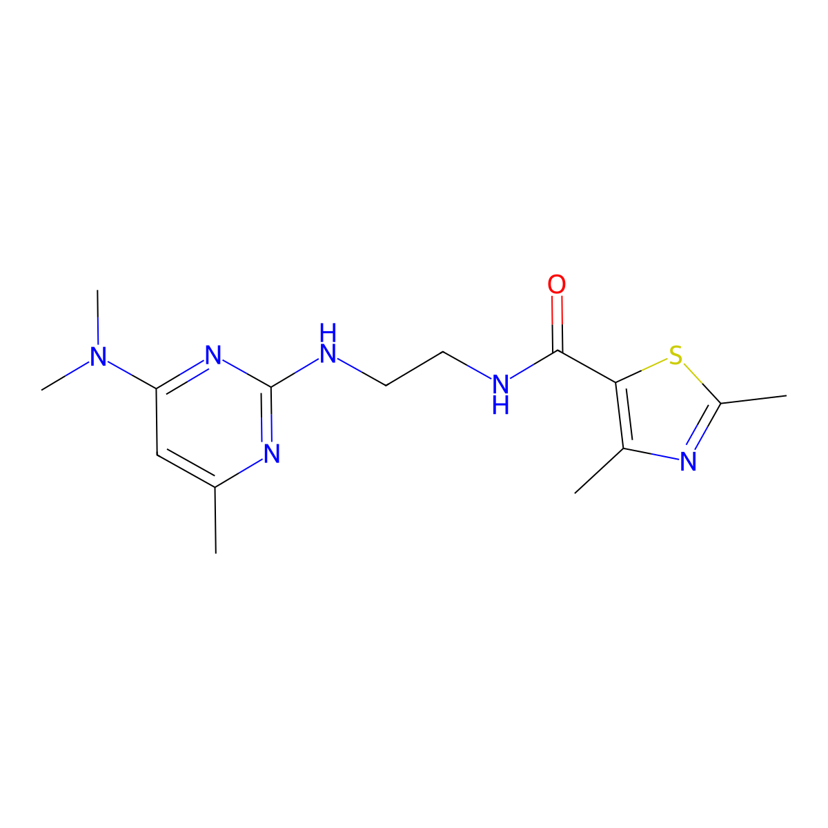 N-(2-((4-(dimethylamino)-6-methylpyrimidin-2-yl)amino)ethyl)-2,4-dimethylthiazole-5-carboxamide molecular structure, CAS 1219905-85-7