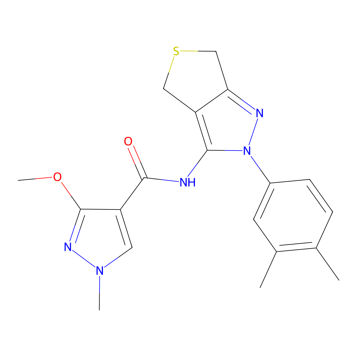 N-(2-(3,4-dimethylphenyl)-4,6-dihydro-2H-thieno[3,4-c]pyrazol-3-yl)-3-methoxy-1-methyl-1H-pyrazole-4-carboxamide molecular structure, CAS 1219905-86-8