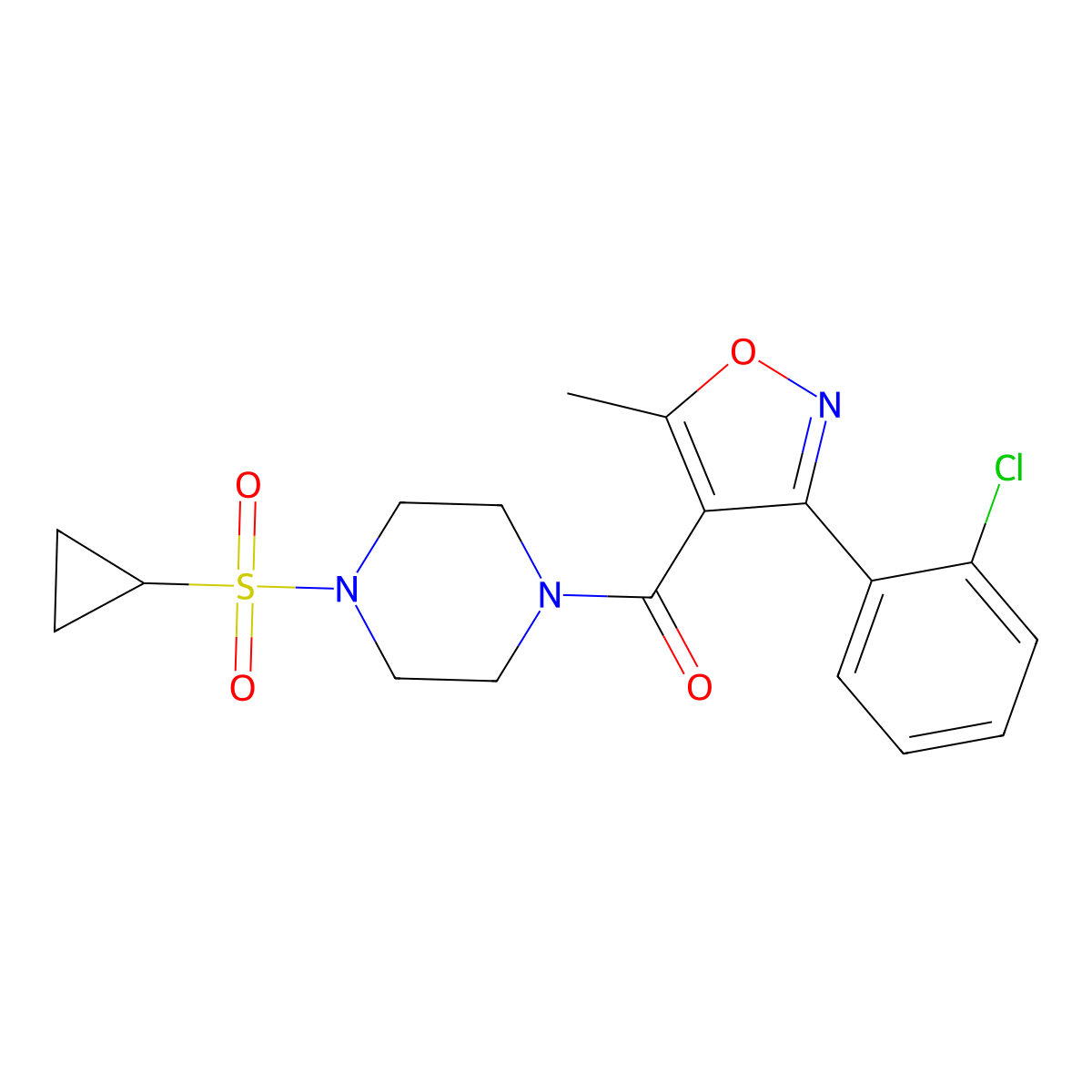 (3-(2-Chlorophenyl)-5-methylisoxazol-4-yl)(4-(cyclopropylsulfonyl)piperazin-1-yl)methanone molecular structure, CAS 1219905-87-9