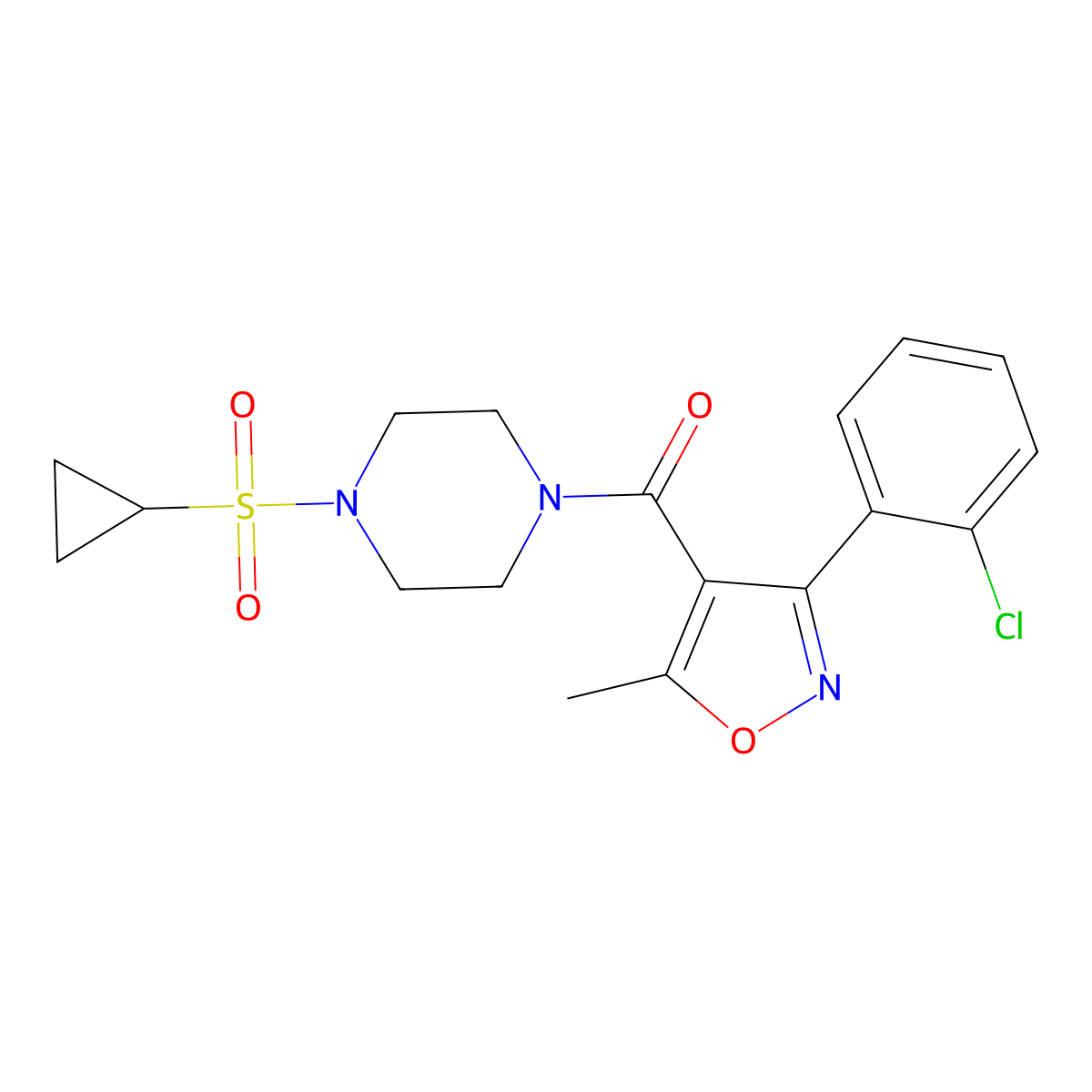 (3-(2-Chlorophenyl)-5-methylisoxazol-4-yl)(4-(cyclopropylsulfonyl)piperazin-1-yl)methanone molecular structure, CAS 1219905-87-9