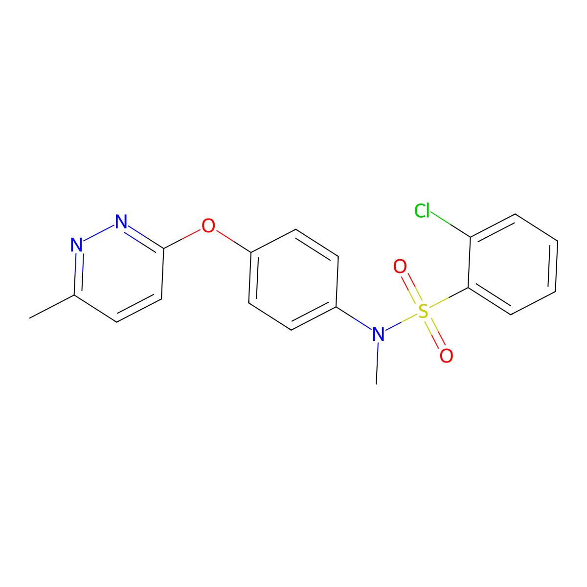 2-chloro-N-methyl-N-(4-((6-methylpyridazin-3-yl)oxy)phenyl)benzenesulfonamide molecular structure, CAS 1219905-96-0