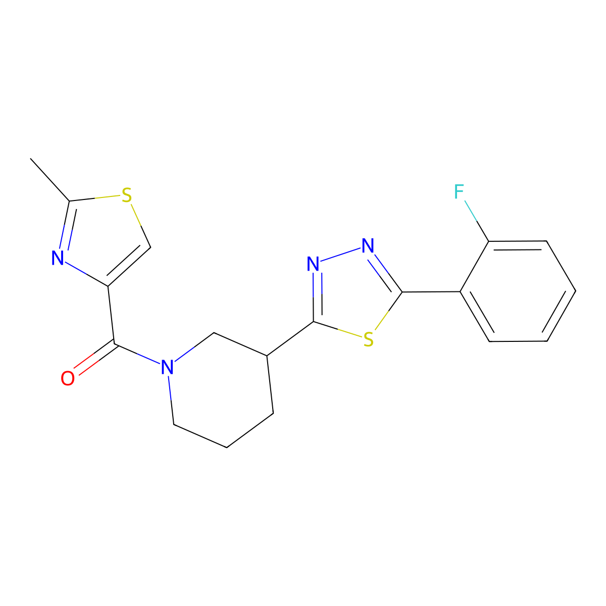 (3-(5-(2-Fluorophenyl)-1,3,4-thiadiazol-2-yl)piperidin-1-yl)(2-methylthiazol-4-yl)methanone molecular structure, CAS 1219905-98-2