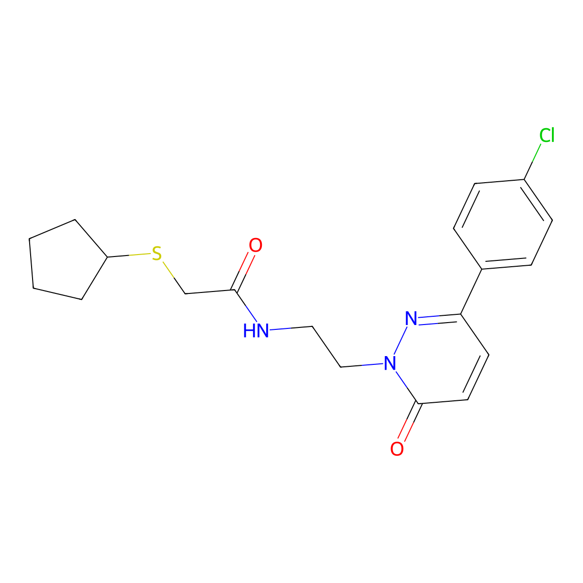 N-(2-(3-(4-chlorophenyl)-6-oxopyridazin-1(6H)-yl)ethyl)-2-(cyclopentylthio)acetamide molecular structure, CAS 1219905-99-3