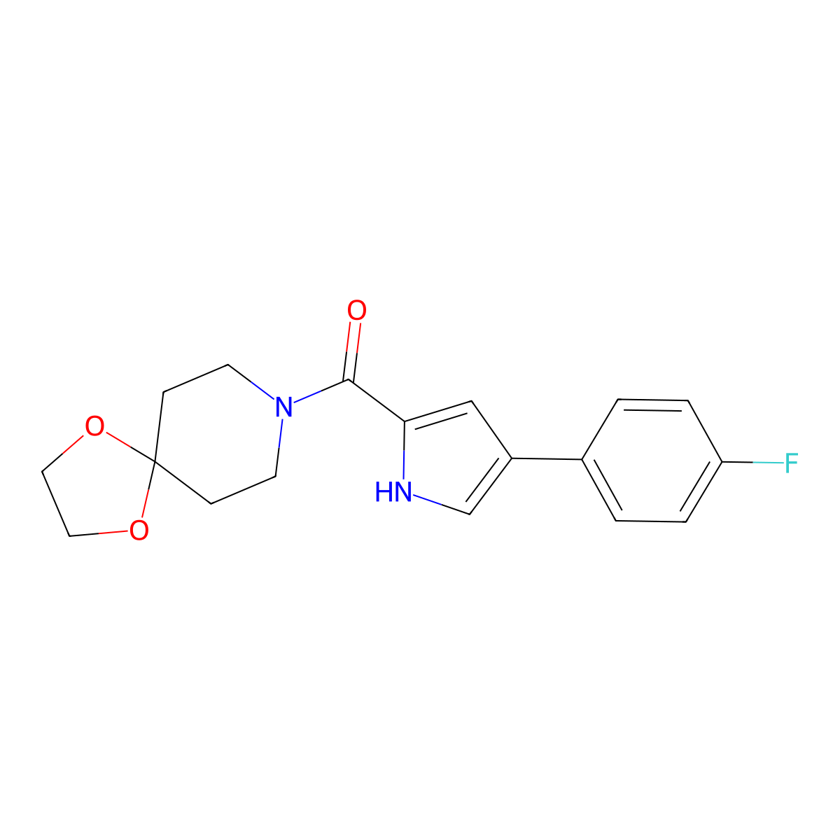 (4-(4-fluorophenyl)-1H-pyrrol-2-yl)(1,4-dioxa-8-azaspiro[4.5]decan-8-yl)methanone molecular structure, CAS 1219906-04-3