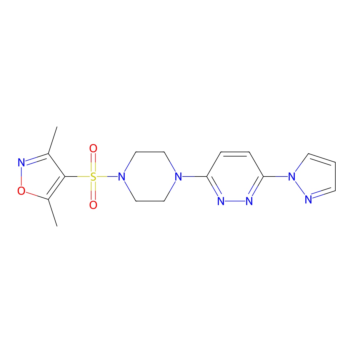 4-((4-(6-(1H-pyrazol-1-yl)pyridazin-3-yl)piperazin-1-yl)sulfonyl)-3,5-dimethylisoxazole molecular structure, CAS 1219906-12-3