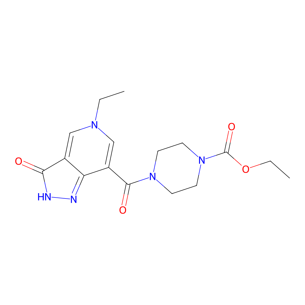ethyl 4-(5-ethyl-3-oxo-3,5-dihydro-2H-pyrazolo[4,3-c]pyridine-7-carbonyl)piperazine-1-carboxylate molecular structure, CAS 1219906-19-0