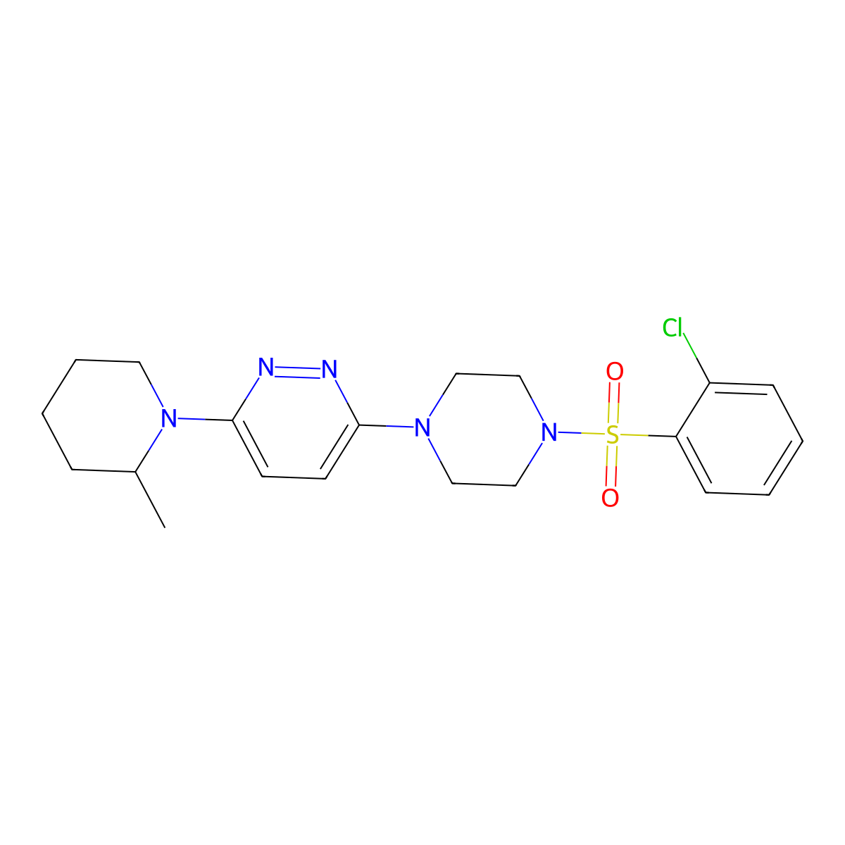 3-(4-((2-Chlorophenyl)sulfonyl)piperazin-1-yl)-6-(2-methylpiperidin-1-yl)pyridazine molecular structure, CAS 1219906-25-8