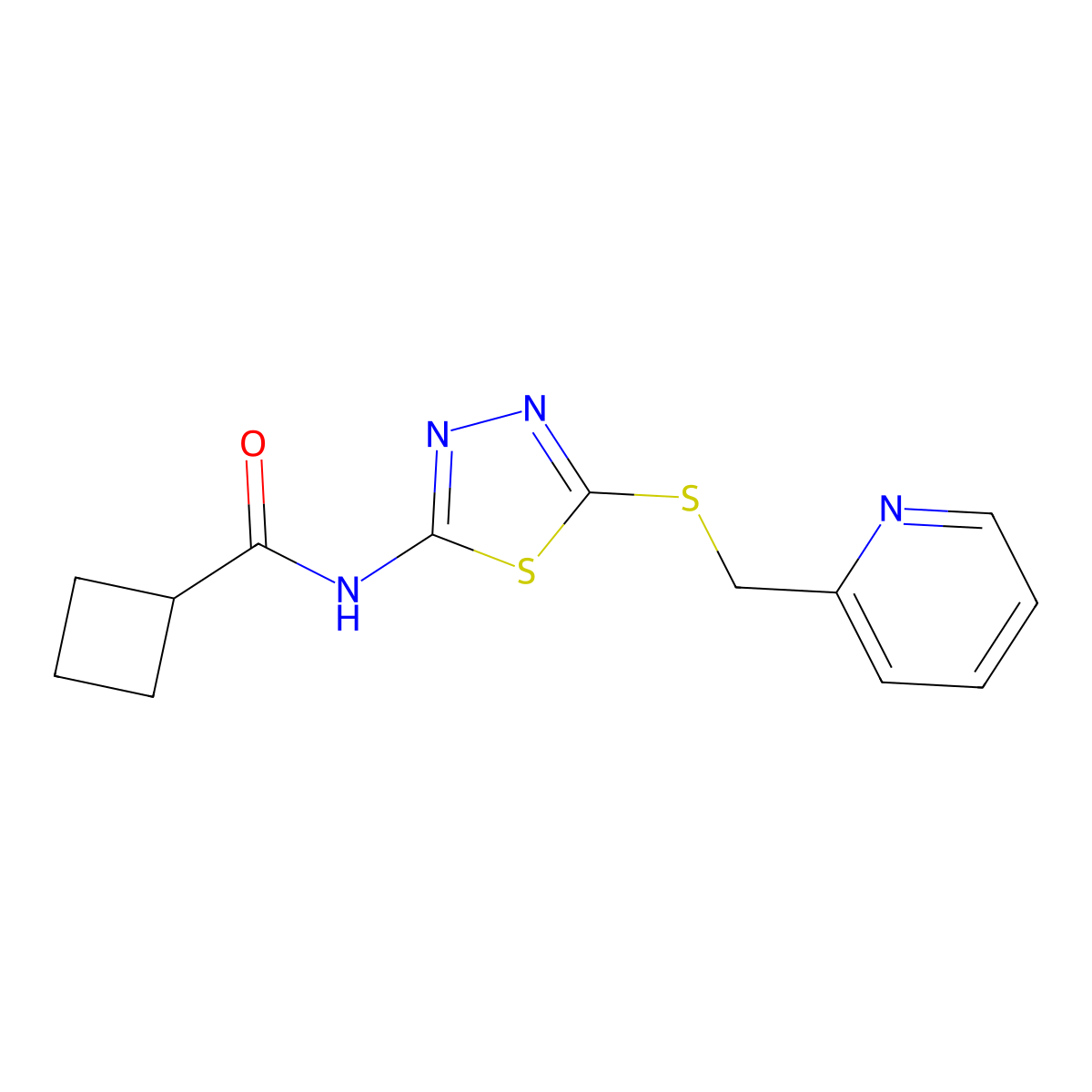 N-(5-((pyridin-2-ylmethyl)thio)-1,3,4-thiadiazol-2-yl)cyclobutanecarboxamide molecular structure, CAS 1219906-27-0