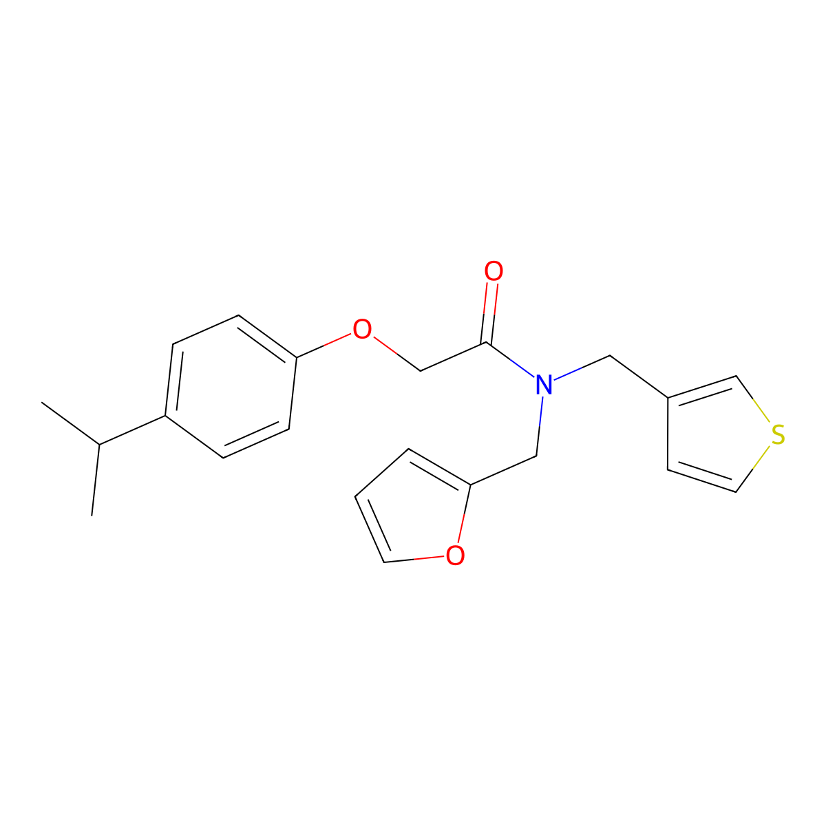 N-(furan-2-ylmethyl)-2-(4-isopropylphenoxy)-N-(thiophen-3-ylmethyl)acetamide molecular structure, CAS 1219906-29-2