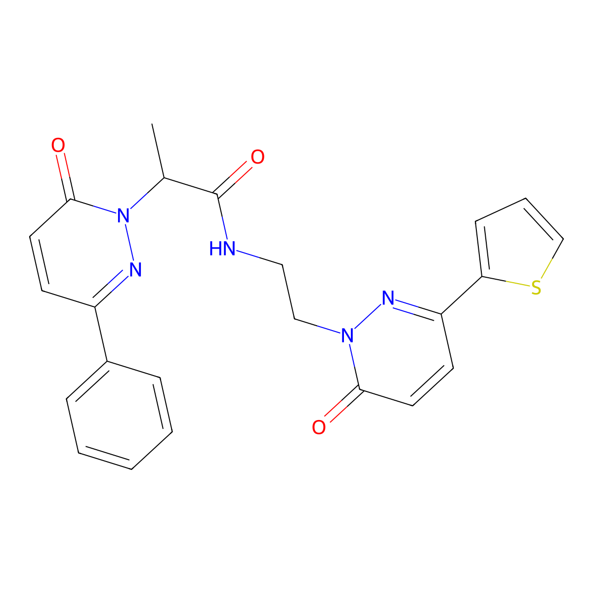 N-(2-(6-oxo-3-(thiophen-2-yl)pyridazin-1(6H)-yl)ethyl)-2-(6-oxo-3-phenylpyridazin-1(6H)-yl)propanamide molecular structure, CAS 1219906-34-9